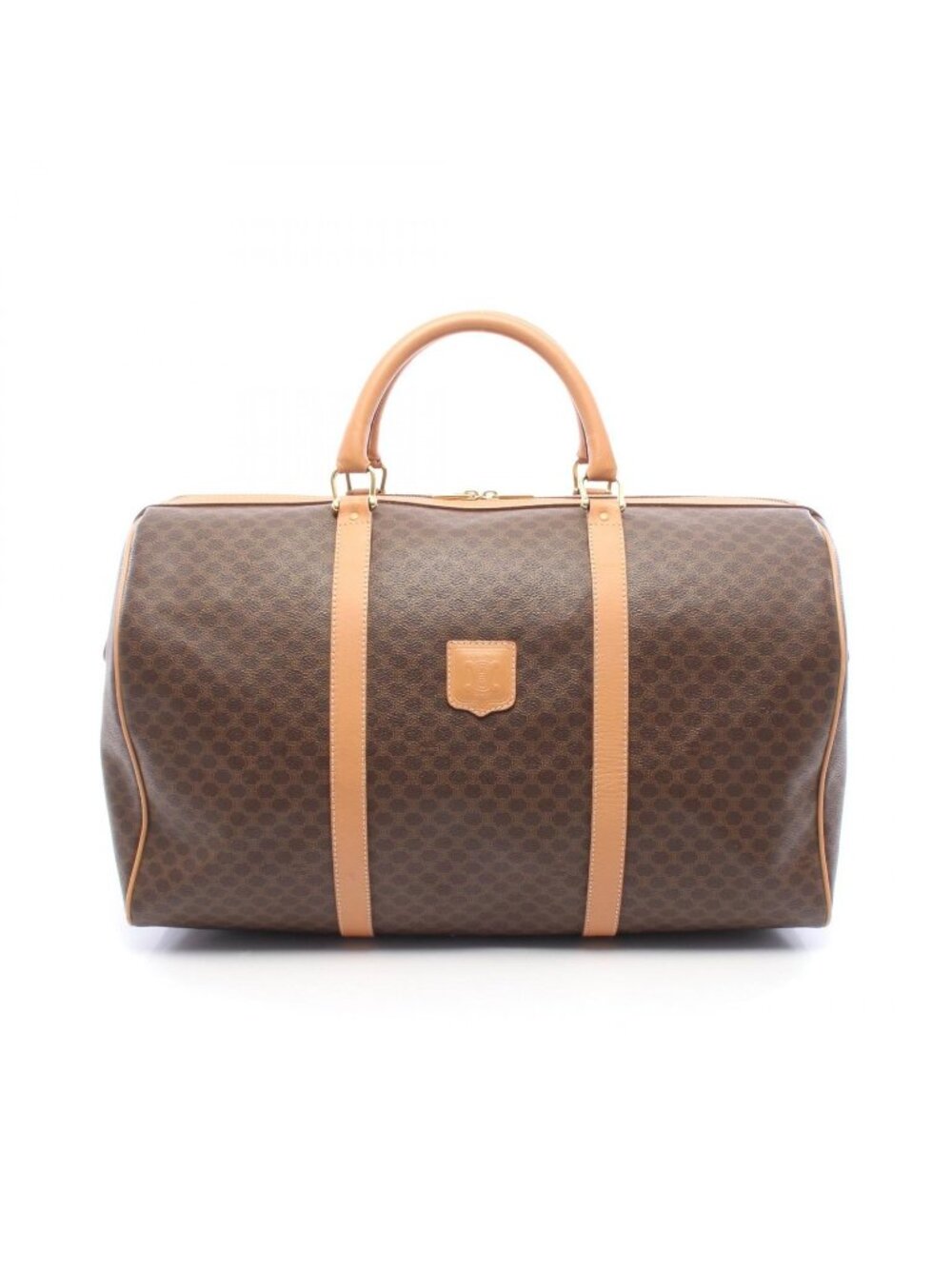 Celine Boston Bag Macadam Dark Brown Camel Leather